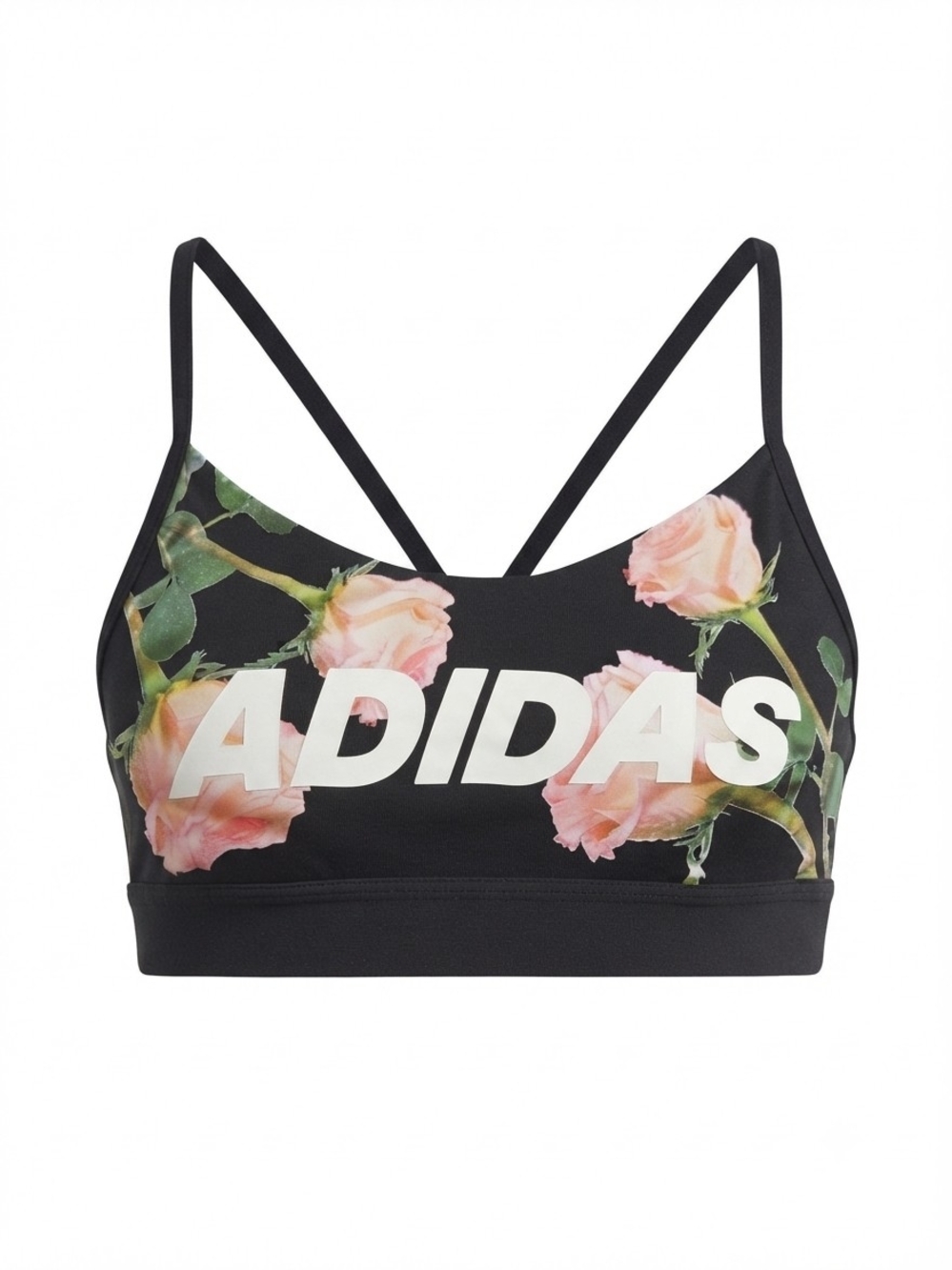 adidas Black Floral Logo Strappy Sports Bra